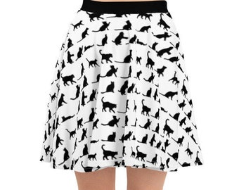 Women’s or Teens Black and White, Cat Print Skirt, Tennis Skirt, Cute Kawaii Skirt, Pastel Goth, Harajuku, Gift for Cat LadiesUnique, Rare