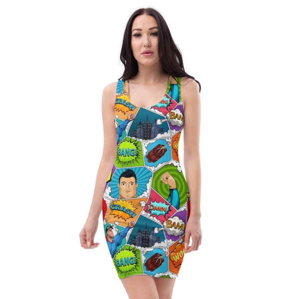 Designer Pop Art Comic Cartoon Print Street Style Robe ajustée pour femmes