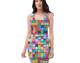 Damen Block Party, futuristische Kleid, geometrische Druck Kleid, Illusion Kleid, Sexy Club Kleid, Street Style Kleid