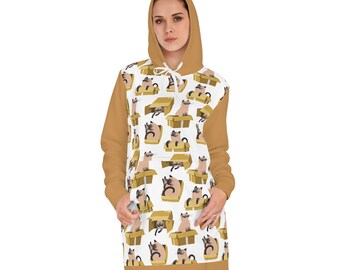 Women's Cat in a box Hoodie Dress, So Cute, Rare