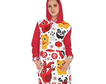 Women's or Teens Lucky Cat Kawaii Style Hoodie Dress, Rare Designer