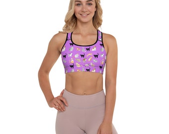 Reggiseno sportivo imbottito da donna Purple Kitty Cat Print