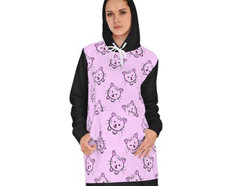 Women's or Teens Pink Kitten Print Hoodie Dress, Cute, Rare