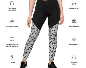 Women’s gray and black workout themed high quality compression Leggings