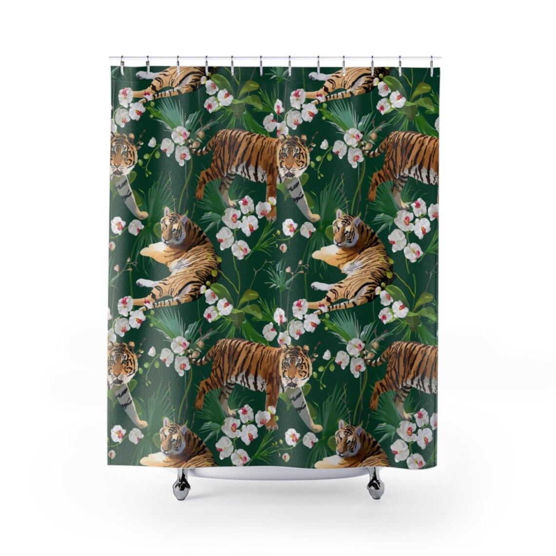 Tiger Print Shower Curtains Wildlife Decor Green Shower Etsy UK
