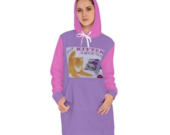 Women's Comfy Kitten Art Print Hoodie Dress , Rare and adorable