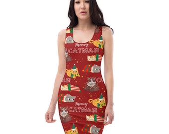 Women’s Meowy Catmas Christmas Holiday Fitted Dress, Jumper