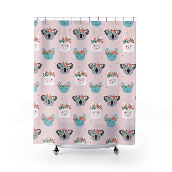 Adorable Shower Curtains (Cute Koala Print, Kawaii, Pastel Goth, Pink, Pretty, Girls Bathroom)