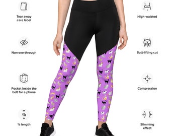 Women’s Purple Kitty Cat Print Workout Leggings