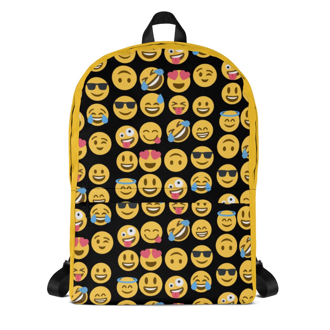Black and Yellow Emoji Print Backpack, High Quality, Rare Smiley Face