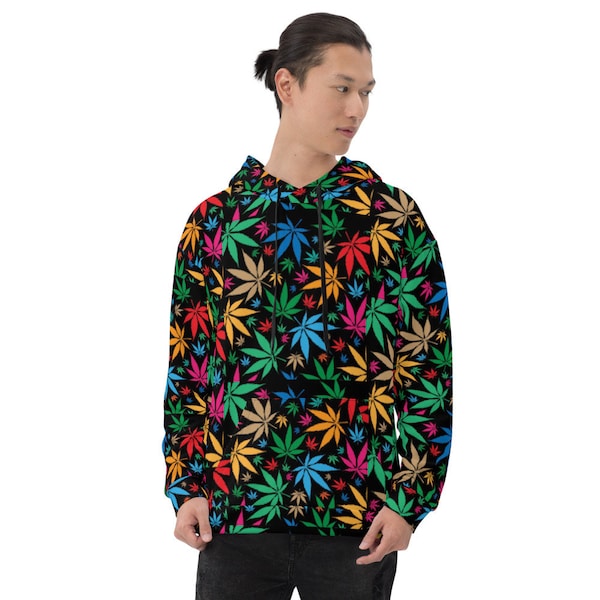 Unisex Marijuana Print Hoodie, Cannabis Enthusiast, Hippie, Boho, Rasta Hoodie