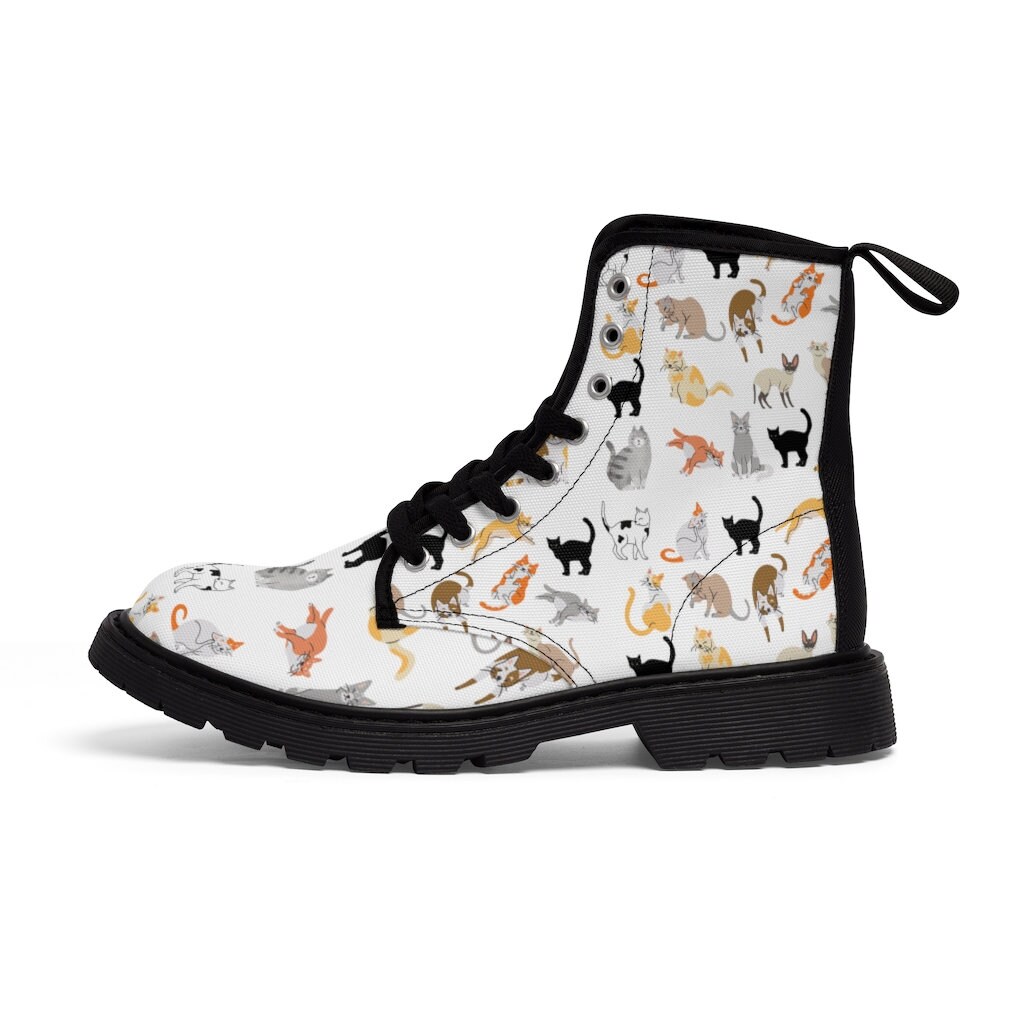 Women's Cute Kitty Cat Canvas Boots Cat Print Boots Cats Etsy