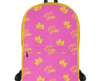 Women’s or Teens Boss Babe Backpack, Pink and Yellow Bag, Kawaii, Hip Hop Street Style