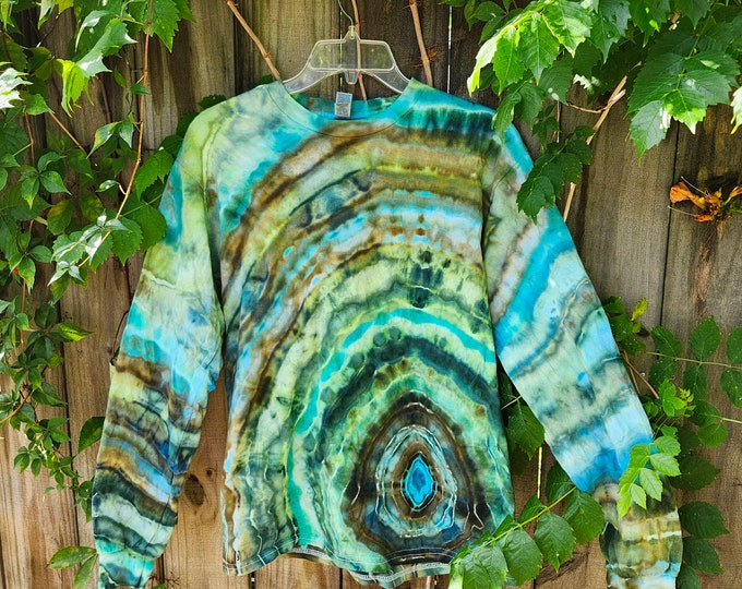 Ice Dyed Geode Long Sleeve Shirt: Green Tie Dye