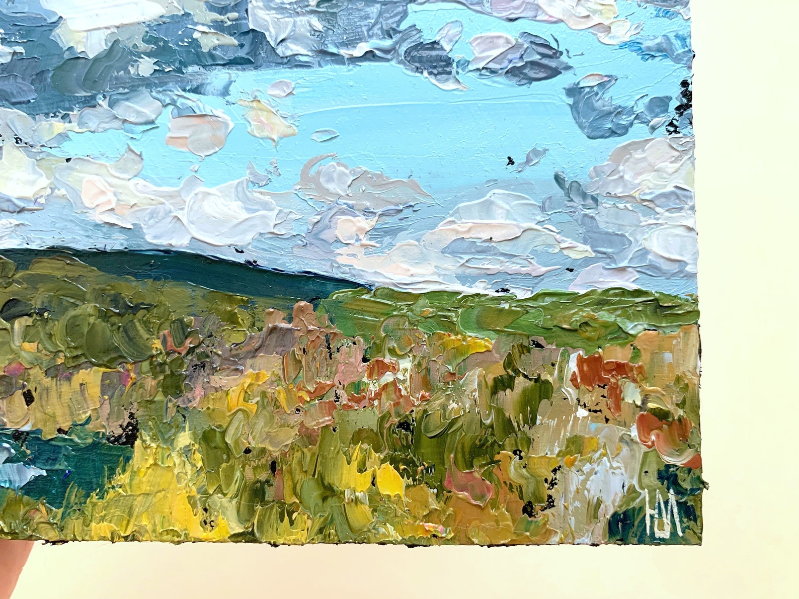 Original Oil Painting Vertical Artwork 7x5 Clouds Floating Etsy