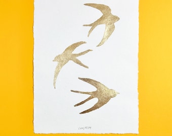 Three Birds Gold Foil Print | Housewarming Gift | Gift for Her | A4