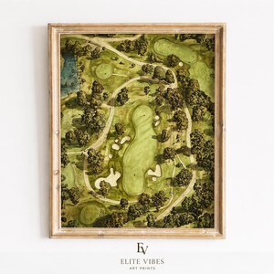 Stampa artistica di mappa di un campo da golf d'epoca - Vista aerea disegnata a mano (download digitale)