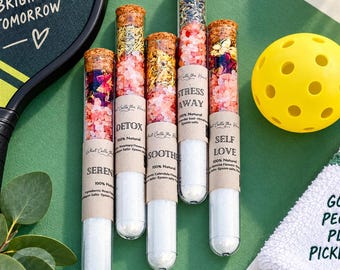 Pickleball Gift Set Bath Salt Spa Tube Sampler Natural Soak Himalayan Epsom Blend Floral Botanical Flower Petal Rose Lavender Scent