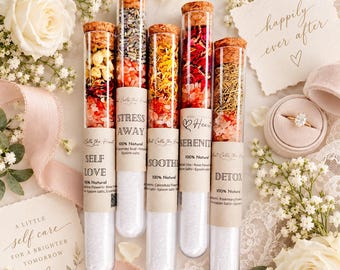 Bath Salt Tube Gift Set Spa Sampler Natural Soak Relaxation Bridal Shower Bridesmaid Favor Wedding Party Self Care Botanical Blend Floral