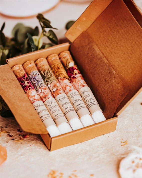 Bath Salt Gift Set Coworker Spa Relaxation Women Wellness Present Box Spring Collection Himalayan Epsom Soak Sampler Tube Whatcallstheheart