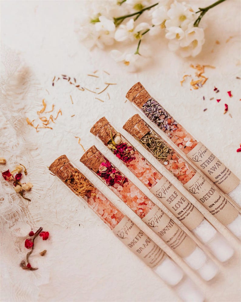 Bath Salt Gift Set Coworker Spa Relaxation Women Wellness Present Box Spring Collection Himalayan Epsom Soak Sampler Tube Whatcallstheheart image 8