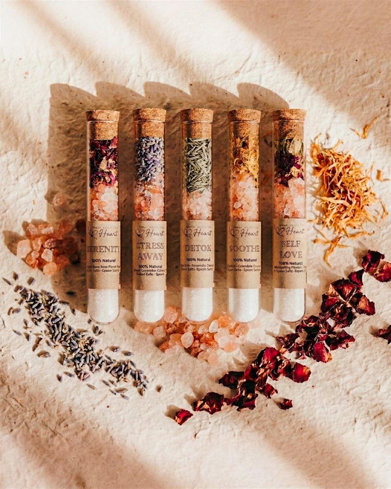 Bath Salt Gift Set Coworker Spa Relaxation Women Wellness Present Box Spring Collection Himalayan Epsom Soak Sampler Tube Whatcallstheheart image 11