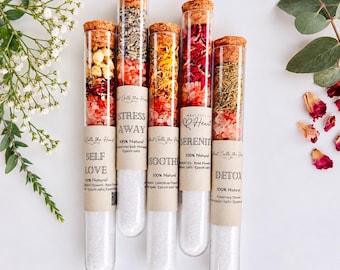 Bridesmaid Thank You Gift Set Bridal Shower Favor Box Spa Bath Salt Tube Sampler Pack Floral Soak Epsom Himalayan Blend Lavender Rose Scent