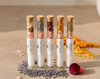Bath Salt Favor Ocean Party Spa Mini Gift Beach Wedding Bridal Shower Guest Souvenir Tube Epsom Treatment Floral Aquatic Coastal Ceremony