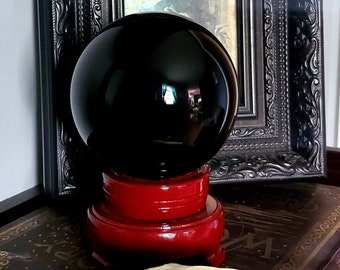 LARGE Obsidian Scrying Ball 100mm with Stand and Altar Mat