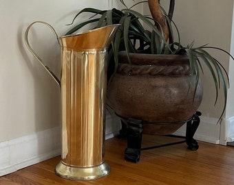 Vintage Gold Tone Metal Large Handle Water Fire Bucket Perfect Umbrella Stand, Coal Scuttle, Fireplace Accessory or Entryway Accent Decor.