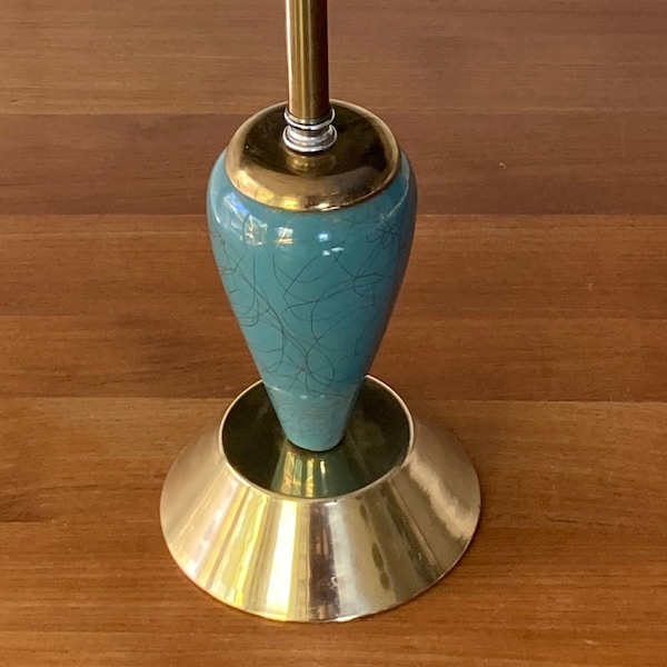 Table Lamp Vinatge Brass & Turquoise Electric Light Sputnik Atomic Style Art Deco Green Blue Swirl Gold MCM Retro 1960s Accent Table Lamp