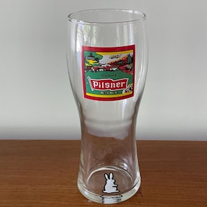 Beer Glass Old Style Pilsner Bunny Glass Molson-Coors Collectible Barware Retro Western Canadian &quot;Pils&quot; Beer Vintage Bunny on Base  Glass