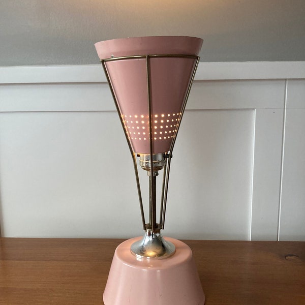 MCM Table Lamp Sputnik Atomic Stilnovo Style Eames Era, Night Stand Bedside Light Pink Metal & Chrome Working Retro 1950s Vintage Table Lamp