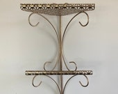 Vintage Three (3) Tier Metal Wire Mesh Corner Shelf Indoor Plant Stand Room Organizer Retro Accent Home Decor