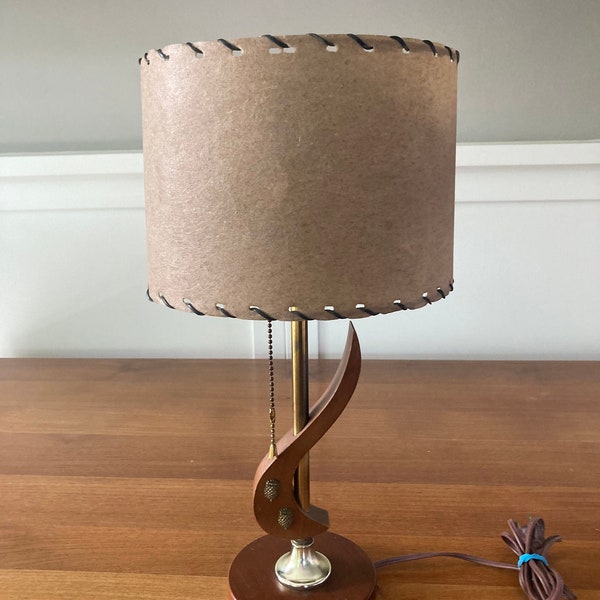 Vintage Fiberglass Whipstiched Clip Lamp Shade Milk Chocolate Brown Neutral Minimilist Rustic Tapered Drum Style Lampshade Lamp Not Included