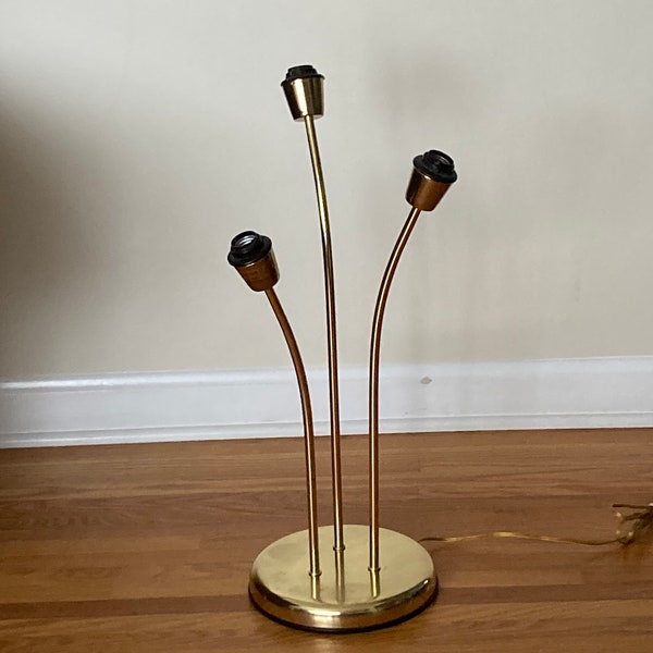 3 Light Brass Touch Floor / Table Lamp Large Flower Stem Art Deco Bedroom Standing Hollywood Regency Sonneman Style MCM Gold Accent Lighting