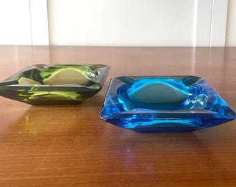 アンバーガラススクエアミッドセンチュリーモダンヴィンテージ灰皿3.25