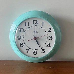 70s Electric Wall Clock "Solar" Analogue Art Deco Aqua Turquoise Metal Atomic Style Clock Kitchen Dining Room Games Room MCM Home Decor Gift