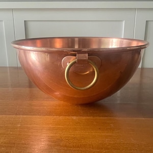 Mauviel France Solid unlined Copper Bowl Large 28cm/11&quot; Round Bottom Beating Bowl w/Hanging Ring  Rustic French Chef Kitchen Cafe Decor Gift