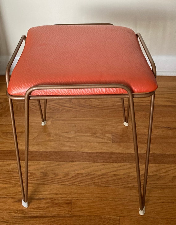 60s Stacking Stool Nortex Bronze Tone Hairpin Legs Space Saving