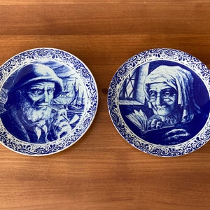 Vintage Delft Plates: Boch Freres Fisherman & Wife, Belgian Decor