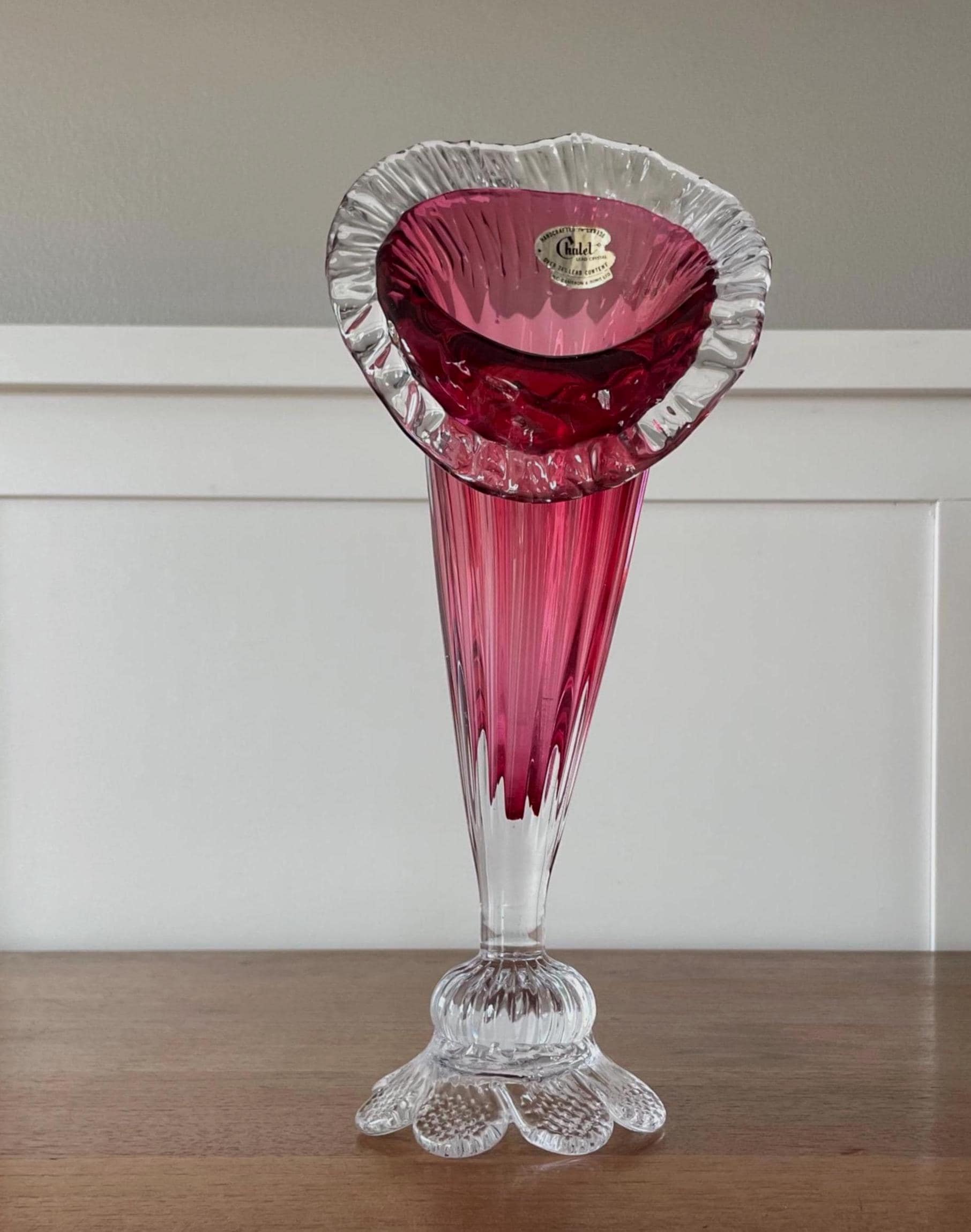 Vintage Chalet Art Glass Vase, Cranberry 