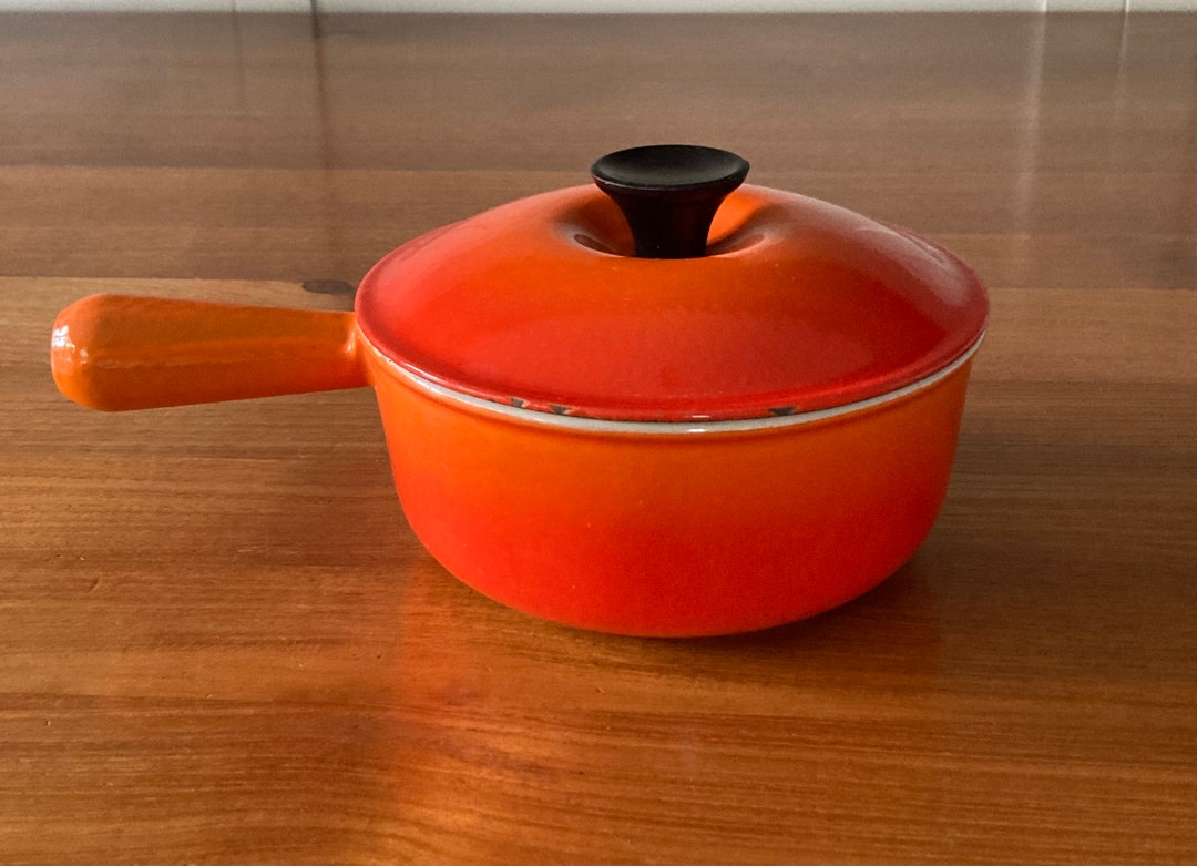Le Creuset Sauce Pan 18 Cast Iron Enamel Pot Flame Orange Etsy