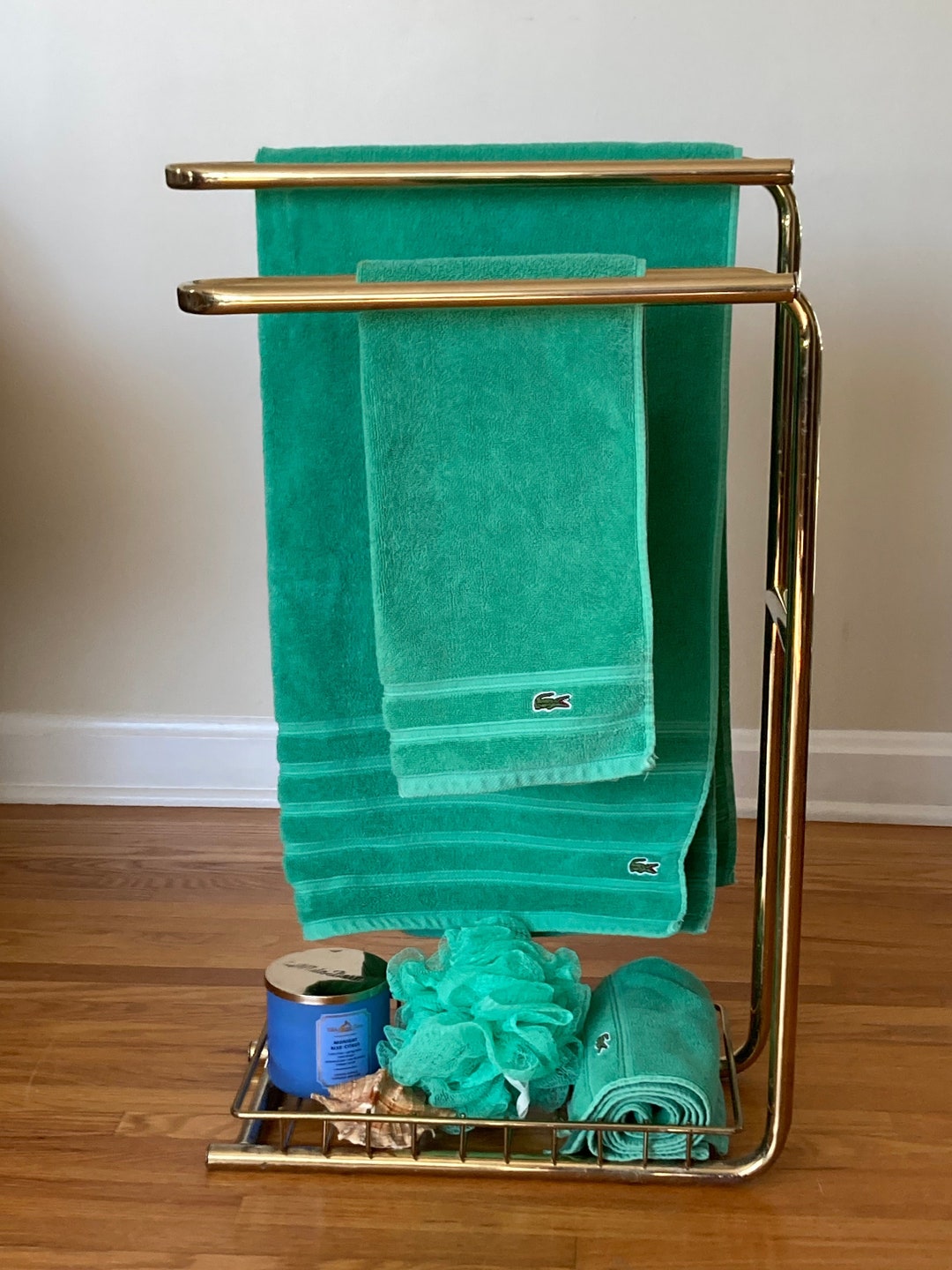 Vintage Towel Rack Free Standing Floor Hanging/drying 4 Towel Brass