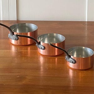 Baumalu French Copper Set 3 Tinned Copper Saucepans Pots Iron Handles Rustic French Cookware Home Restaurant Chef Kitchenware Decor Gift