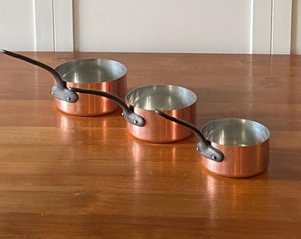 Set di pentole in rame francese Baumalu, interno stagnato, manici in ferro