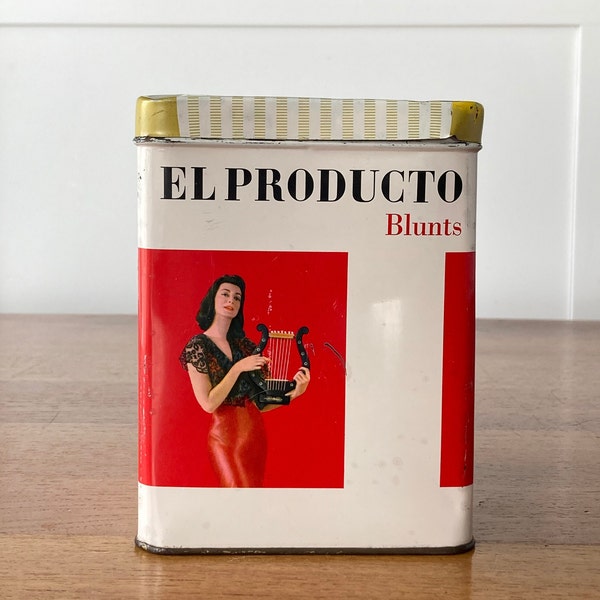 Vintage Tobacco Blunt Tin El Producto Cigar Advertising Tin w/Lid Tobacciana Storage Box Retro Workshop Man Cave Bar Cigar Blunt Display Tin