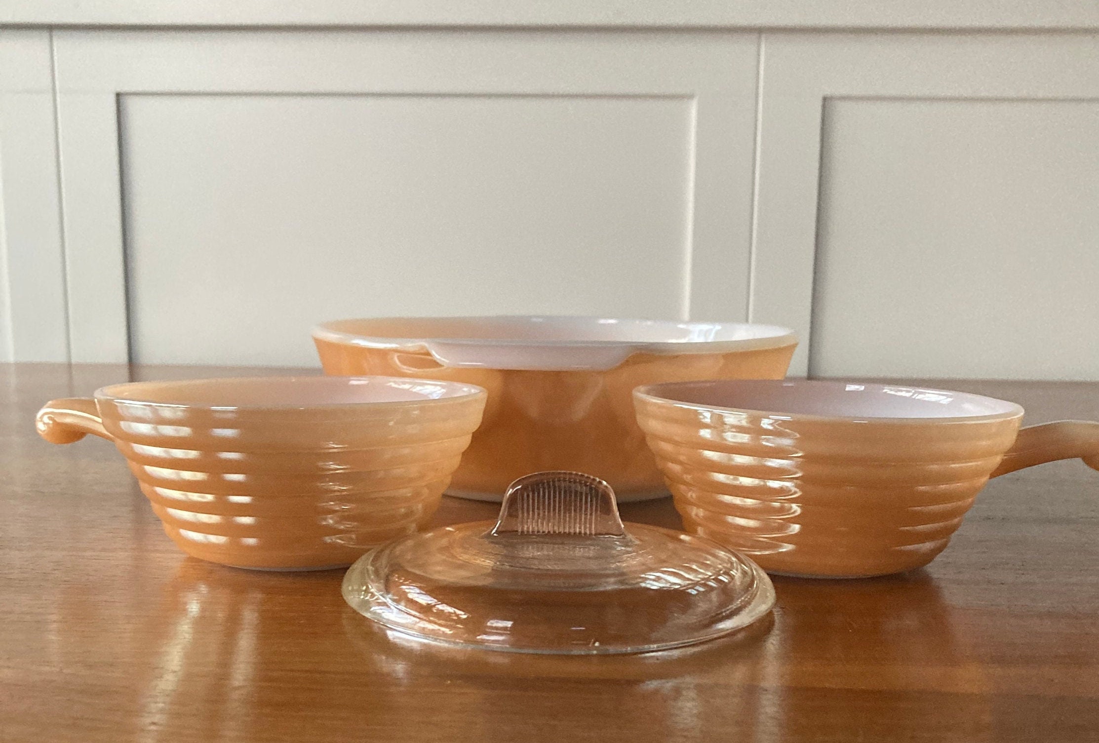 Vintage Fire King ピーチラスター キャセロール 蓋付き USA ヴィンテージ ファイヤーキング ピーチラスター キャセロールセット