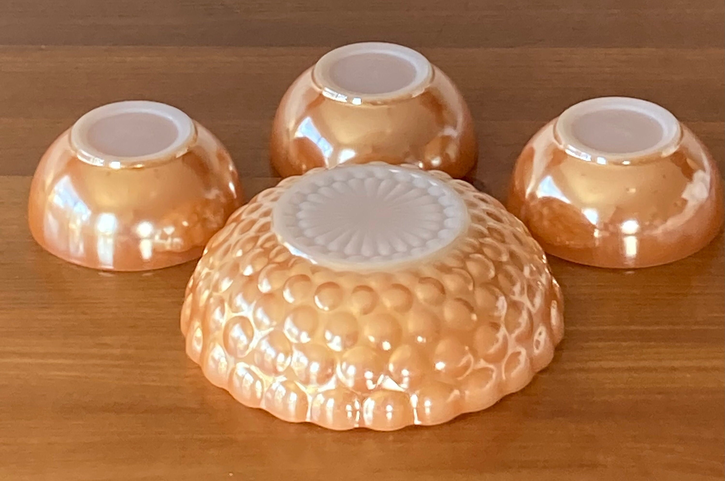 Vintage Fire King Peach Luster Bubble Bowl Set: Anchor Hocking