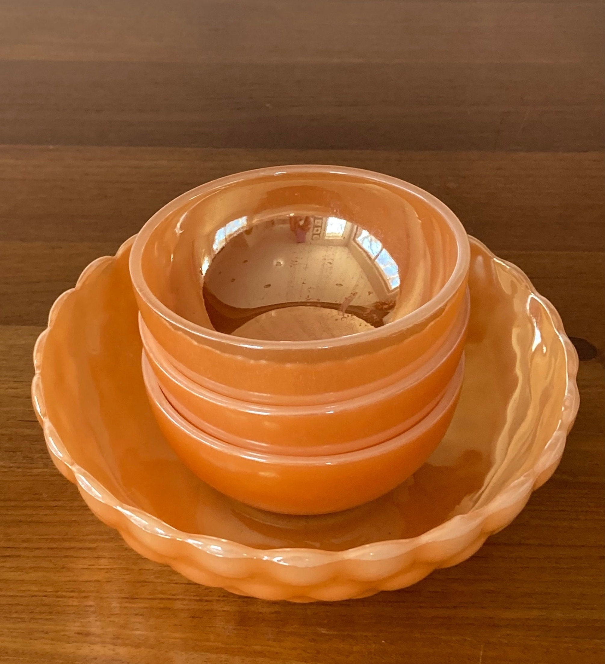 Vintage Fire King Peach Luster Bubble Bowl Set: Anchor Hocking